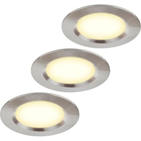 Set di 3 faretti LED da incasso ultrasottili da 12 V 3 W, foro di montaggio da 55 mm con cavo da 1,7 m, grado di protezione IP44, per armadietti a specchio, vetrine, mobili e armadi (acciaio inossidab (1/5)