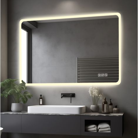 CHICFURN Espejo LED de baño 60x100 cm plateado, antivaho, horizontal o vertical (1/5)