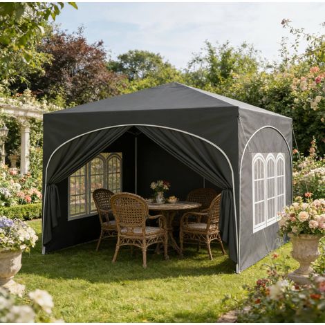Tonnelle pergola 3x3 m pliante avec parois gris OKMYHOME (1/5)