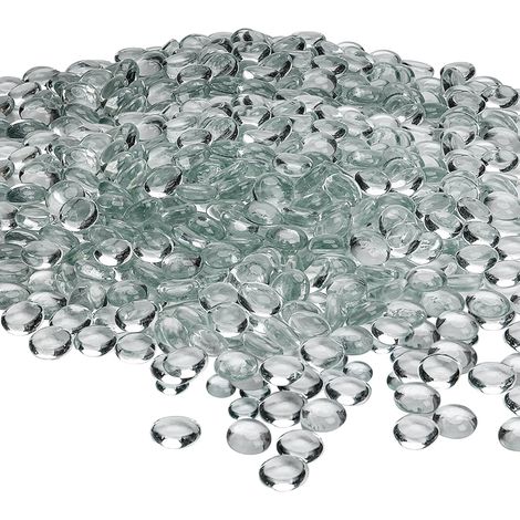 400Pcs Clair Billes Plates Galets de verre décoratifs, 17-20MM perles de verre plat lisse, 4LB, décoration pour aquarium, cailloux jardin exterieur, sable decoratif pour vase