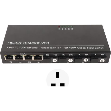 Commutateur optique Ethernet 8 ports SFP, 10/100M auto-adaptatif, indicateur LED, plug and play, pour réseau, 100-240V avec prise UK. (1/4)