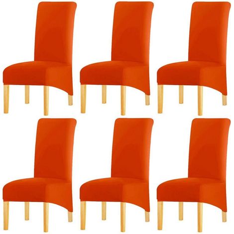 Housses de chaise extensibles pour salle à manger, lot de 6, orange, dos haut, tissu extensible (1/5)