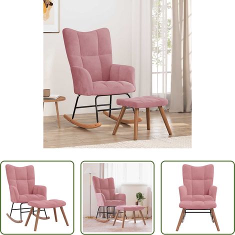 Samt Rosa - Schaukelstuhl mit Hocker Samt Rosa (1/5)
