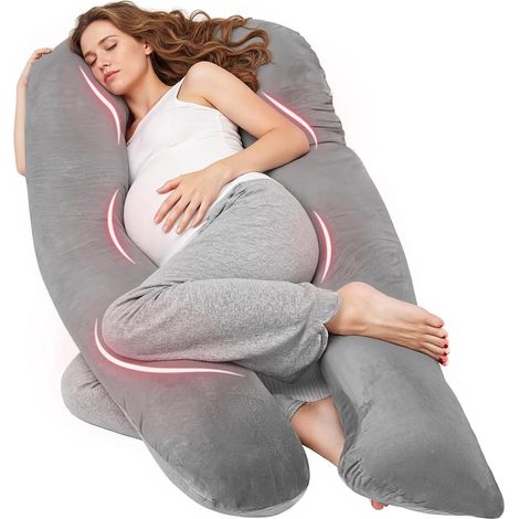 Coussin de Grossesse pour Dormir, Oreiller de Corps Complet en Forme de U, Soutien pour Le Dos, Les Hanches et Les Jambes des Femmes Enceintes, avec Une Housse en Velours Lavable (Gris) (1/4)