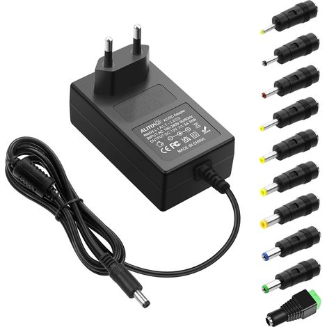 Adaptateur Secteur 12V 3A Alimentation Universelle AC DC DC 12V 3000mA Max 2A 1,5A 1A 0,5A Transformateur de Puissance avec 10 Embouts pour Bande Lumineuse LED CCTV Caméra Radio Boîtier (1/5)