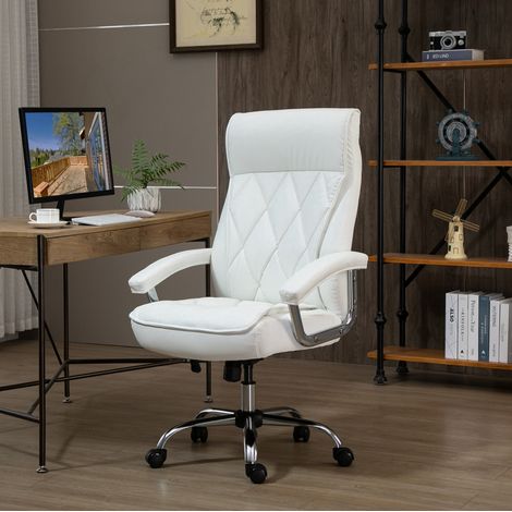 Chaise de bureau ergonomique en similicuir, pivotante, hauteur réglable, blanche DESVIAE (1/5)