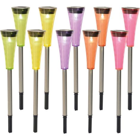 Lot de 10 Balises Solaires LED à Piquer pour Jardin et Terrasse Lumière Blanche H25 x Ø4 cm - PANGIVO (1/4)