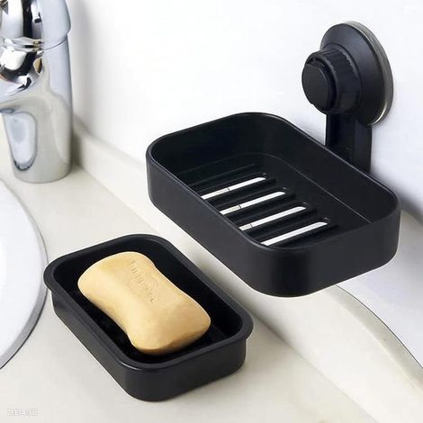 Portasapone nero per il bagno – Portasapone con ventosa e foro di drenaggio – non richiede foratura né colla – rimovibile (1/5)
