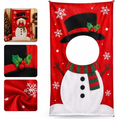 6 Pièces Toile de Fond Rouge en Tissu Polyester, Dimensions 90×180 cm, Décoration de Scène Bonhomme de Neige Découpée pour Photos de Noël (1/5)