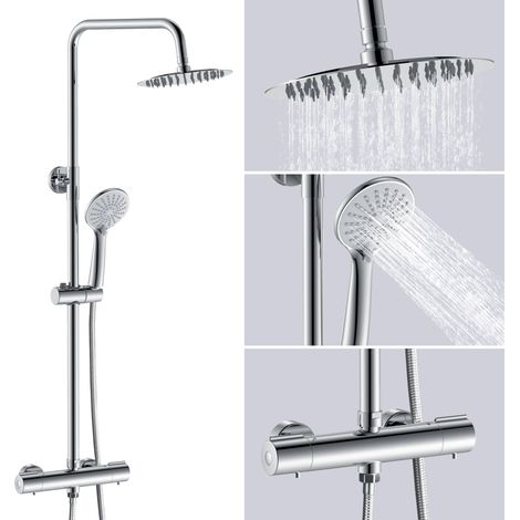 AICA Modern Bathroom Thermostatic Exposed Mixer Shower Twin Head Set Round (1/5)