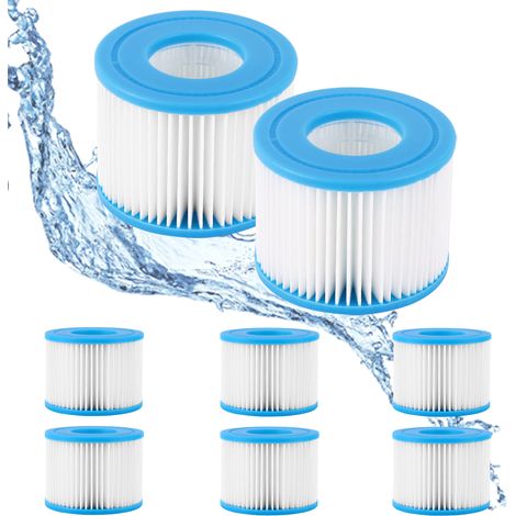 Filtres de piscine, lot de 8 - Cartouches filtrantes pour Bestway Lay-Z-Spa - Filtre à eau spa 10,5 x 8 cm pour whirlpool, hot tub et piscine gonflable - Bleu et blanc (1/5)