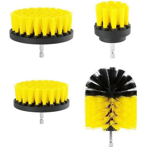 Brosse Electrique - Lot De 4 Têtes De Brossage Pour Nettoyage Céramique Carrelage Jantes Sièges Voiture Sol Cuisine - 2 3,5 4 Et 5 Pouces - Jaune Et Noir (1/5)