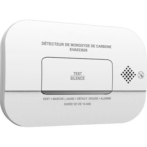 Détecteur de monoxyde de carbone NF 85 dB – Autonomie 3 ans – Installation murale ou plafond – Pour pièces jusqu'à 40 m² – Evacuate