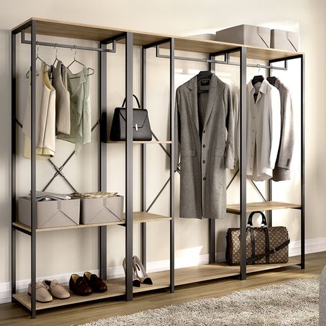 Guardaroba Grande Fairfax, Armadio Camera da Letto 4 Ripiani, Appendiabiti, Cassetti, 40x167h cm Marrone Rovere (1/4)
