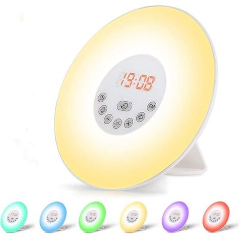 Radio Réveil Lumineux Lampe de Chevet LED Contrle Tactile Simulation du Lever et du Coucher de Soleil 10 Niveaux de Lumière Snooze,Veilleuse 7 Couleurs pour Bébé Enfant Adult (1/5)