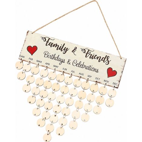 Calendrier mural familial en bois pour anniversaires, couleurs assorties, 50 disques, rappel d'anniversaire (1/5)