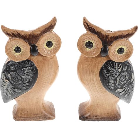 2pièces Statues Décoratives Animaux Figurines de Hibou Bois pour Décoration Intérieure et Extérieure Ornements de Jardin et Étagères (1/5)