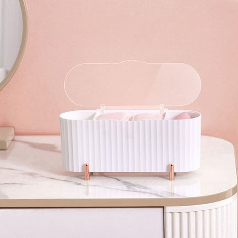 Organisateur en acrylique transparent pour cotons cosmétiques et éponges, avec protection anti-poussière, rangement pour accessoires de maquillage et toilette (1/5)