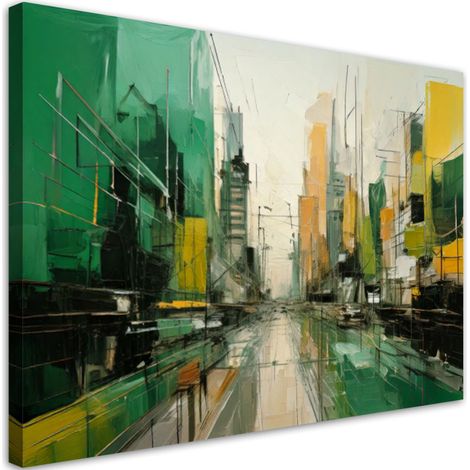 Quadro su tela, Città  astratta in verde e giallo - 60x40 (1/3)