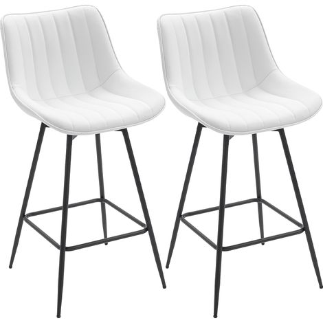 HOMCOM juego de 2 taburetes de bar, sillas de bar, giratorio 360°, tapizado en cuero sintético, con respaldo y reposapiés, para cocina, blanco