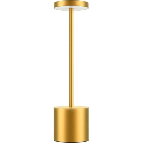Lampe de table sans fil rechargeable, 3600mAh lampe de bureau LED en métal design charge usb, 3 modes de couleur, pour chevet, Or (1/4)