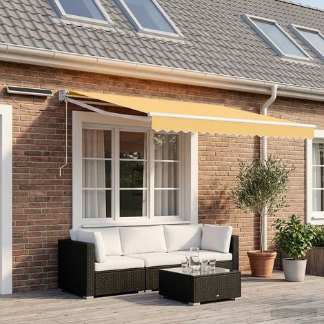 Store banne rétractable électrique solaire avec télécommande Polyester Sable et Blanc, 19.68kg - PANGIVO (1/4)