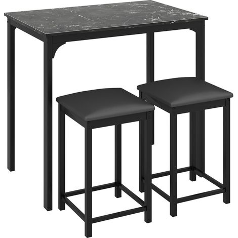 Set da bar a 3 pezzi con 1 tavolo e 2 sgabelli da bar imbottiti gambe in metallo, Set da pranzo ad altezza bancone Nero (1/3)