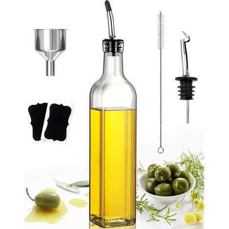 Bouteille Huile, Kit de Distributeur D'huile D'olive 500ml, Avec bec Verseur, Récipient pour Bouteille D'huile D'olive pour la Cuisine et le Barbecue (1/5)