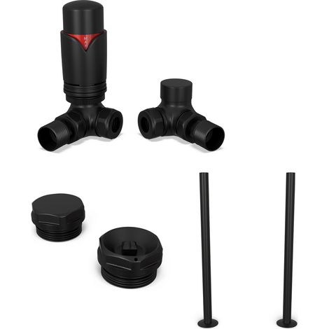 Derry Bold - Thermostatic Radiator Valve & Accessory Kit - Black Corner 15mm