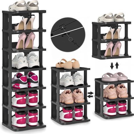 Étagère à chaussures, étagère à chaussures à 7 niveaux, meuble à chaussures noir, gain de place, organisateur de chaussures vertical, étagère de rangement (1/5)