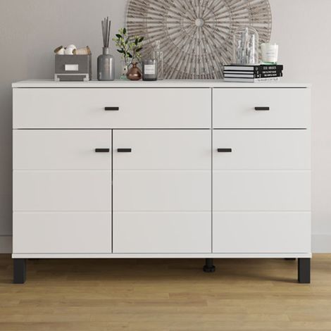 Aparador Jerico, Alacena 2 Cajones, 3 Estantes, Puertas Batientes, Correderas, 116x35x78h cm Blanco Mate (1/5)