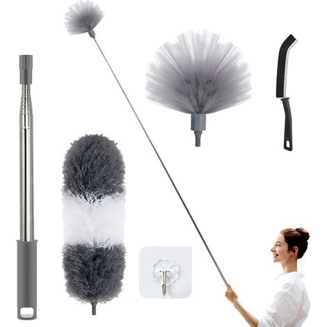 Plumeau télescopique lavable en microfibre Duster long extensible jusqu'à 254 cm - 5 plumeaux longs extensibles - Attrape-poussière flexible - Pour plafond haut - Ventilateur de plafond (1/5)
