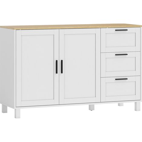 Mobile Cucina Buffet 120x38x76 cm con 3 Cassetti e Armadietto 2 Ante Ammortizzate Bianco (1/5)