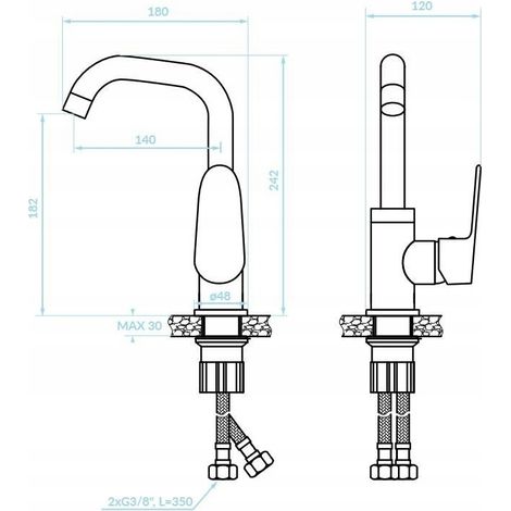 Robinet de lavabo sur pied chromé Sagra avec bec orientable