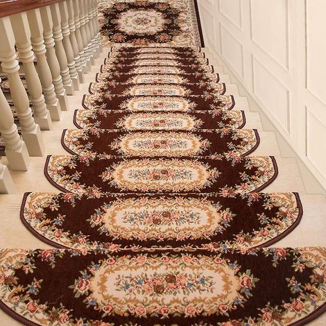 Tapis d'escalier antidérapant d'intérieur - Lot de 1 - Tissu doux - Extra épais - Confort optimal - Design moderne - 65 x 24 cm - Moro (1/5)