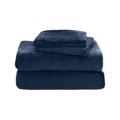 Ensemble de draps en laine (1 drap + 2 taies d'oreiller), en tissu micropolaire ultra-doux, bleu marine, 200x220cm. (1/5)