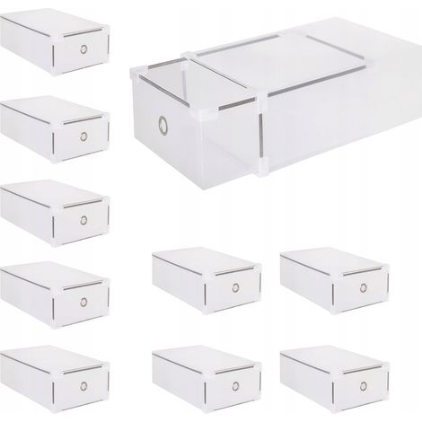 KIT 10x SCATOLA CONTENITORE SCARPE CALZATURE CON CASSSETTO ORGANIZZATORE PER ARMADIO FORTE (1/5)