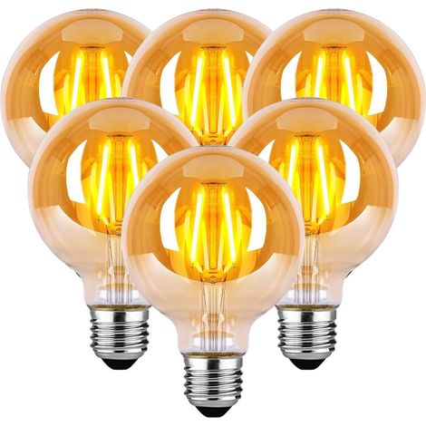 AMXCNOY Lot de 6 Ampoules LED Edison E27 4W G80 Vintage Blanc Chaud 2700K Verre Ambré Rétro Antique (1/5)