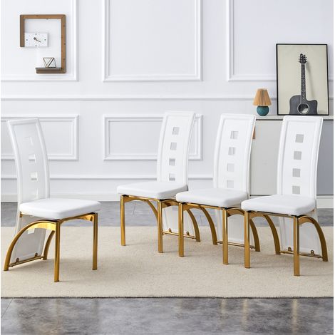 Set 4 sedie da pranzo traforate 43 x 49 x 102,5 cm, PU bianco e metallo dorato (1/5)