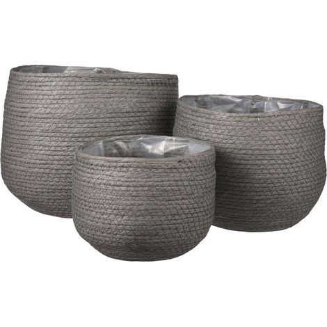 Lot de 3 Paniers à Plantes et Rangement en Papier Tressé Main Gris, Cache-pots avec Doublure - PANGIVO (1/3)