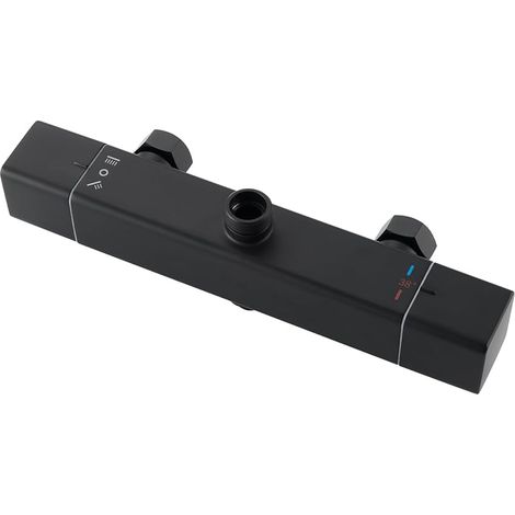 Mitigeur de Douche avec 2 Sorties, Robinet de Douche Thermostatique Mural, Sortie Supérieure 3/4" BSP(26.4mm) et Sortie Inférieure 1/2" BSP(21mm), Carrée, Finition Noir Mat