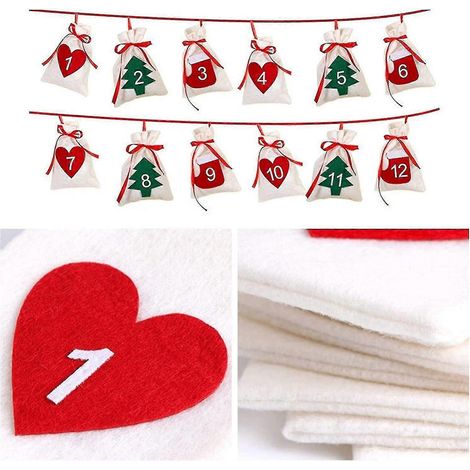 Weihnachts-Adventskalender aus Stoff, 12 Tage Countdown, hängende Adventskalender-Girlande, kompatibel mit Süßigkeiten-Geschenktüten, DIY-Weihnachtsdeko (1/4)