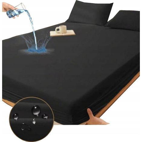 Sábana bajera impermeable de 90x200 cm, color negro, y protector de colchón impermeable. (1/5)
