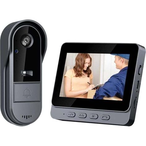 Sonnette vidéo HD sans fil avec vision nocturne. Écran de 4,3 pouces. Jusqu'à 6 mois d'autonomie. Connexion Bluetooth 2,4 GHz.-AquaForge