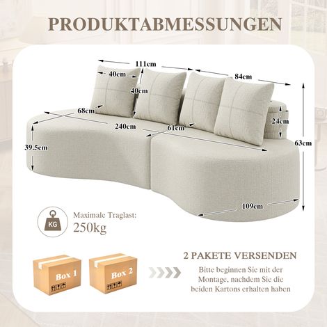 Canapé en lin 4 coussins haute densité à ressorts,confort respirant avec porte-gobelet et poche latérale multi-usage. (1/5)