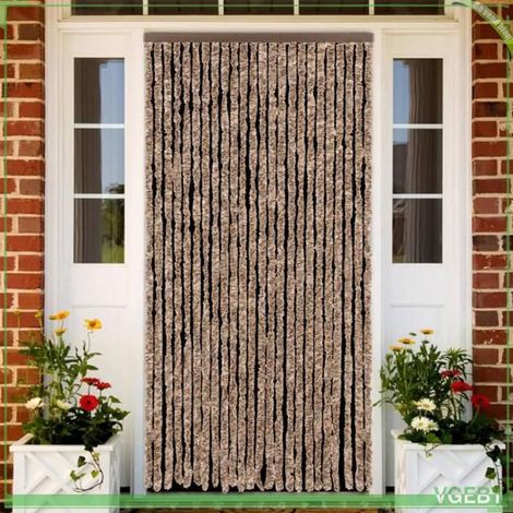 377324 Rideau anti-mouches beige et marron foncé 100x230 cm chenille (1/5)