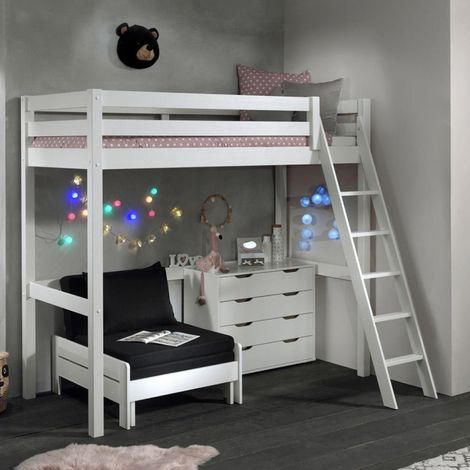 Pack - Lit Mezzanine, Commode & Fauteuil-Lit "Pino II" Blanc