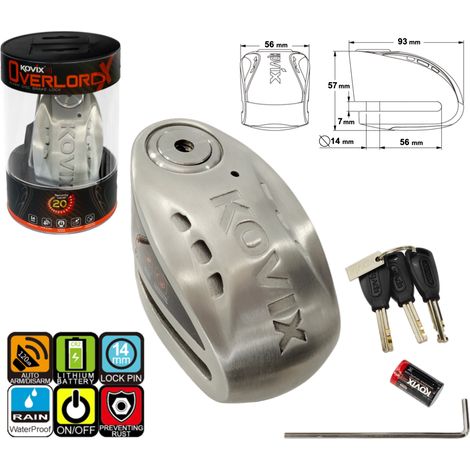 Candado de disco de freno Kovix KNX15 de acero inoxidable con alarma (1/3)