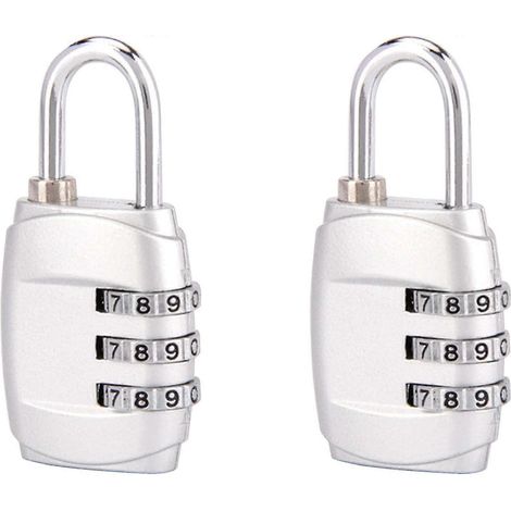 Lot de 2 cadenas à combinaison, cadenas à 3 chiffres avec code personnalisable, petits cadenas pour casiers de salle de sport, valises, écoles, portes (argenté) (1/4)