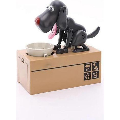 Kleine Hunde-Spardose in Mopsform, batteriebetrieben, roboterhaft, Münzen fressend, Spielzeug-Spardose, weiß